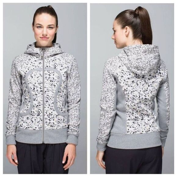 Lululemon Sz 12 Scuba Hoodie II Not So Petite Fleur Silver Spoon Spot Gray White - Picture 1 of 9